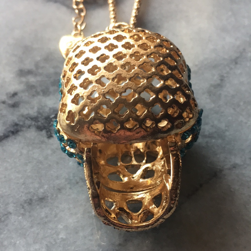 Blue Rhinestone Skull Necklace - Picture 6 of 15
